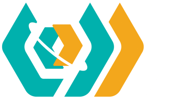 Dynamic hexagonal logo design featuring teal and orange elements for branding and innovation.