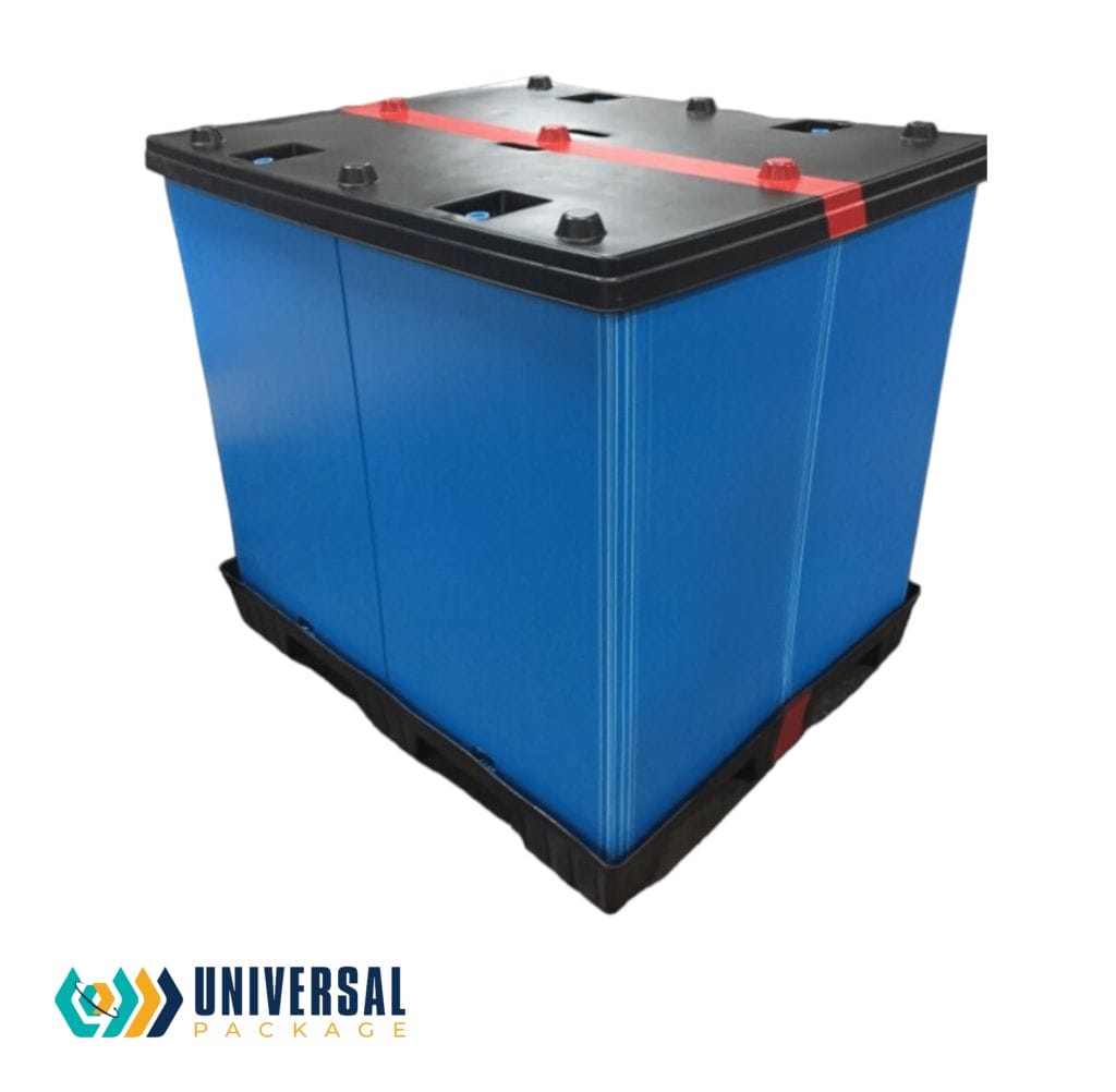Durable blue storage container for efficient and secure organization of items.